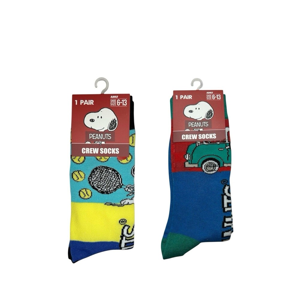 2x Peanut Snoopy Novelty Crew Socks Adult Set Size 6-13